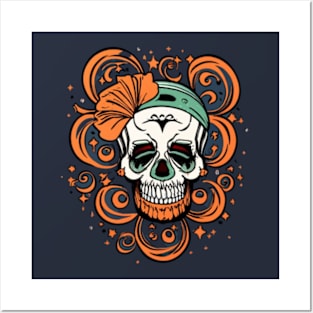 Fun Skull with Bandana and Flower Posters and Art